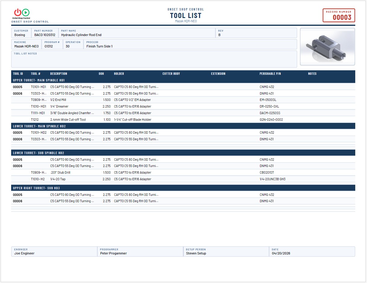 Tool Crib Build Sheet