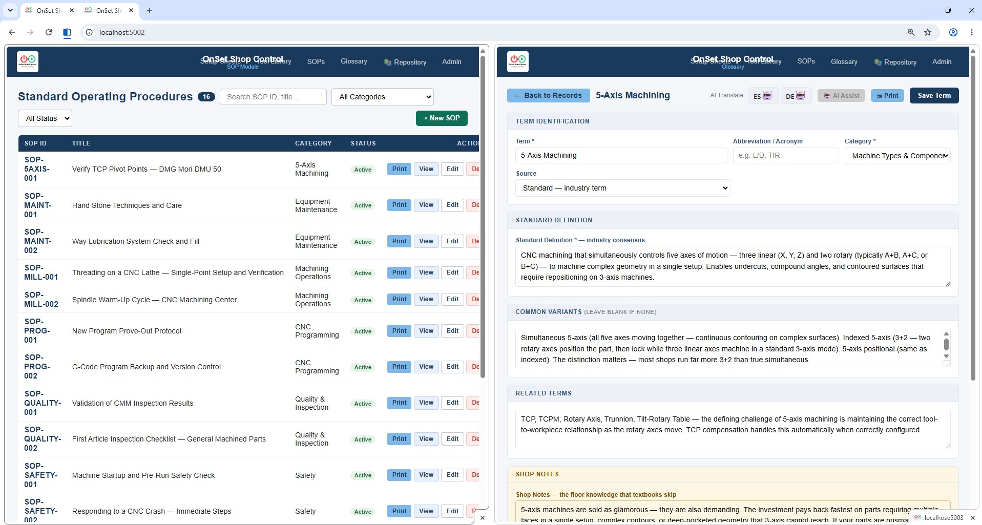 SOP and Glossary Split Screen